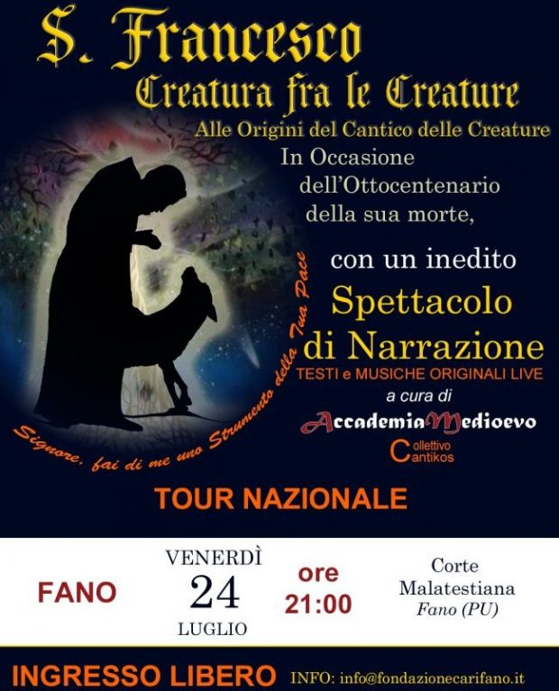 San Francesco, creatura fra le creature: a Fano uno spettacolo tra storia e musica dal vivo
